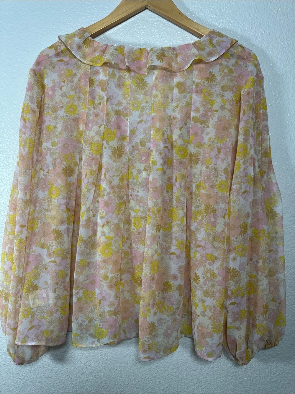 For Love And Lemons Yellow Pink Floral Ruffle Tie-Button Front Blouse Size M - Picture 4 of 10